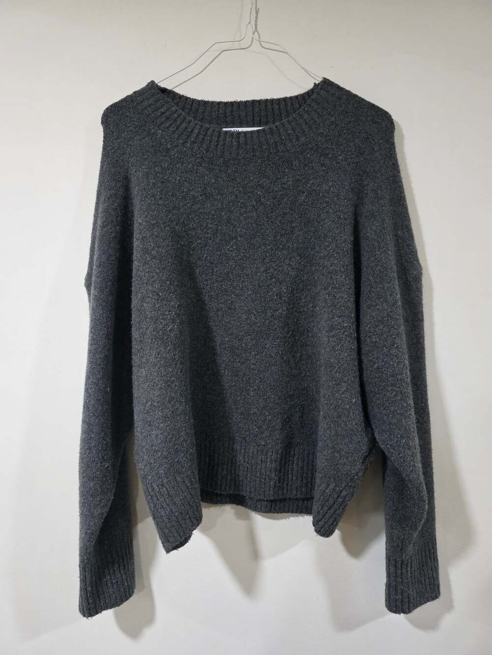 Zara Dark Grey Oversized Soft Knit Crewneck Sweater Size L